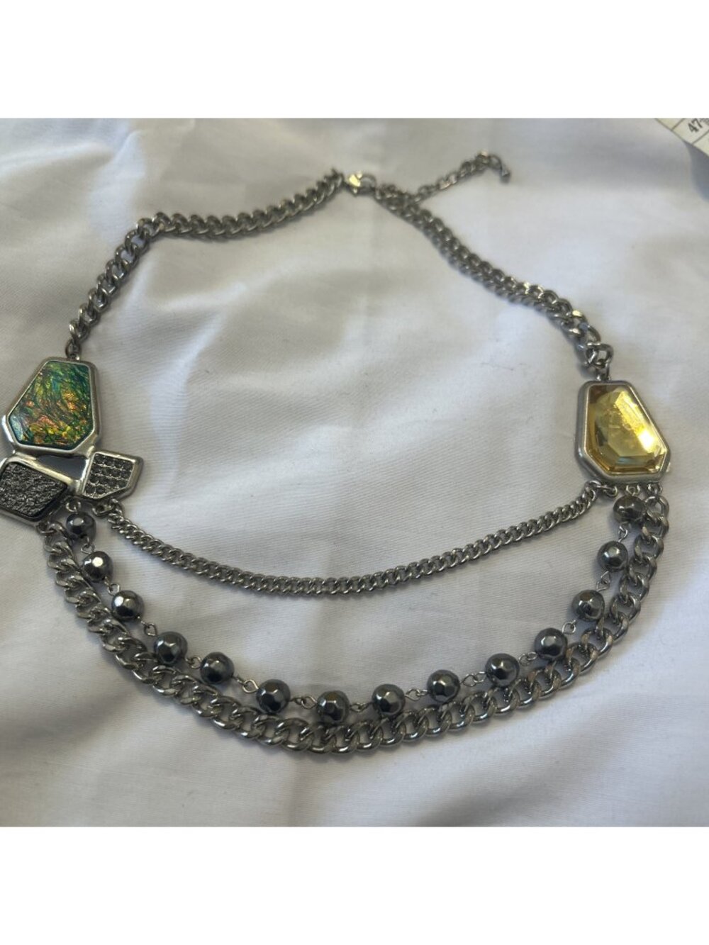 Statement  Silver Color Chains Fancy Necklace 3 Layers Adjustable Side Pendants
